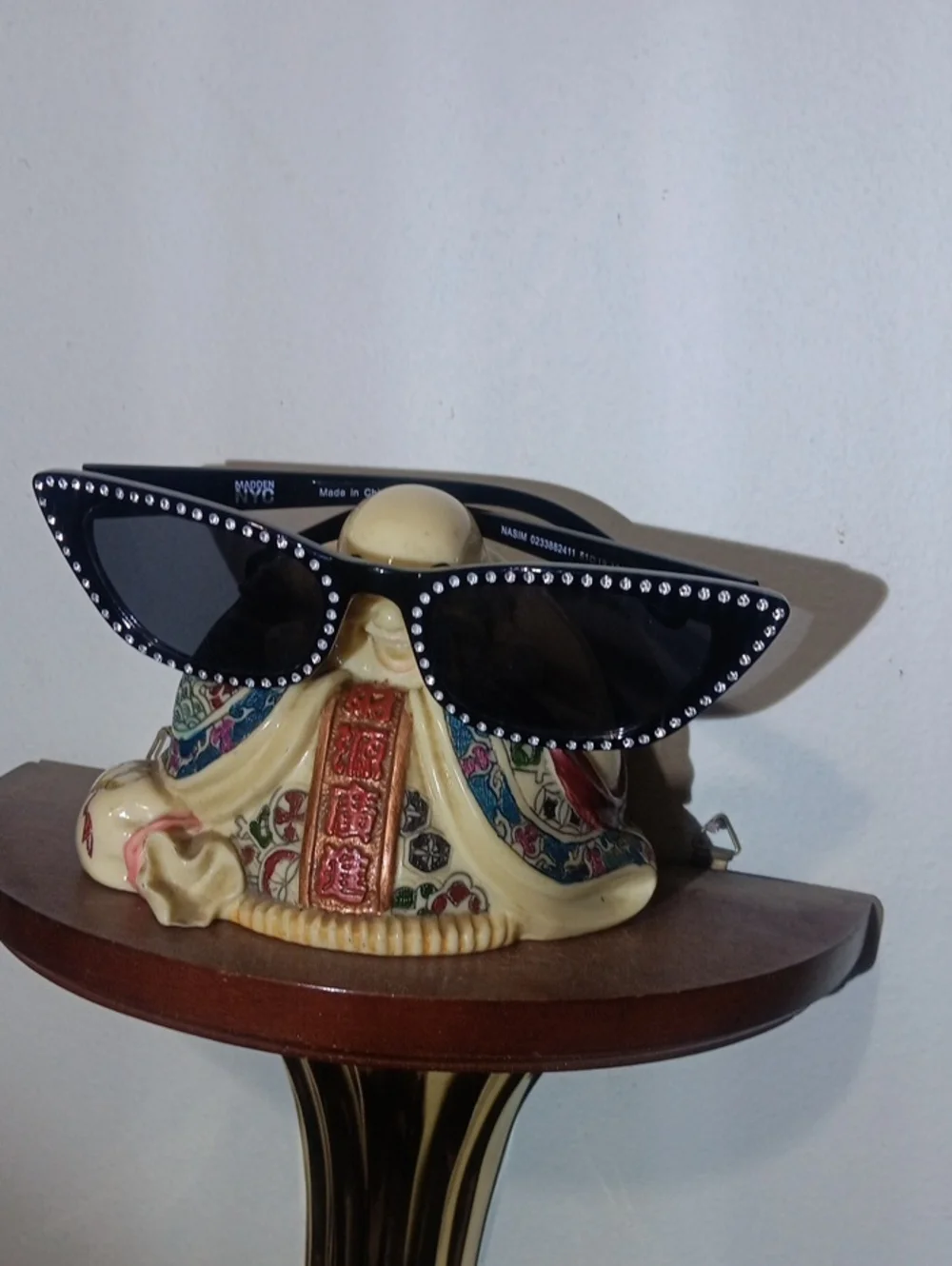 Steve Madden Rhinestone Trim Black Cat-Eye Sunglasses